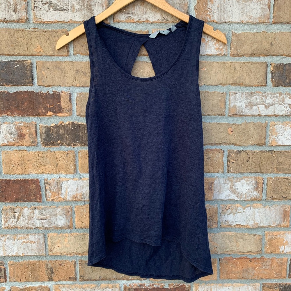 Athleta Navy Blue Newport Linen Open Back Tank Top